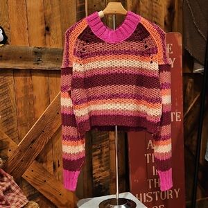 185 Free People Pink and Orange Striped Sweater